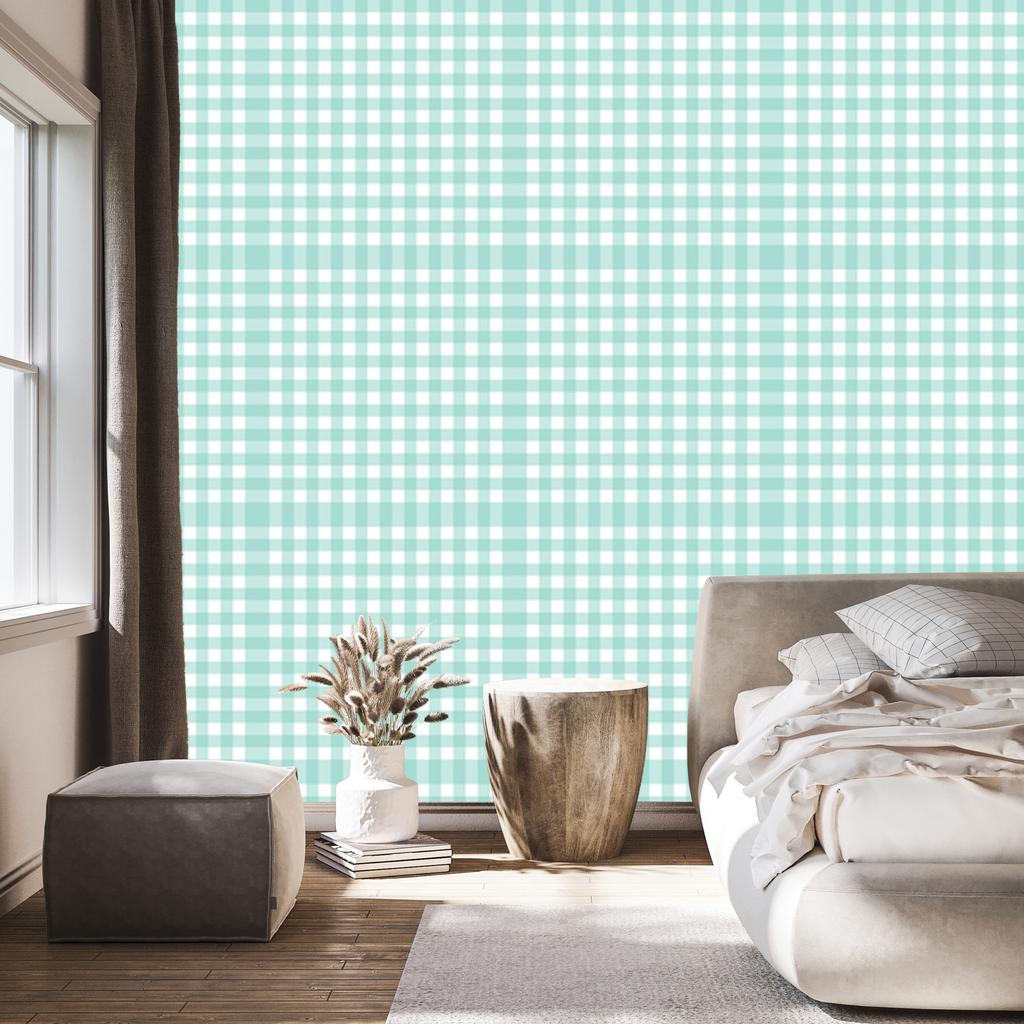 Wallpaper Fabric Pattern Mint and White, Mint Background 50x1000