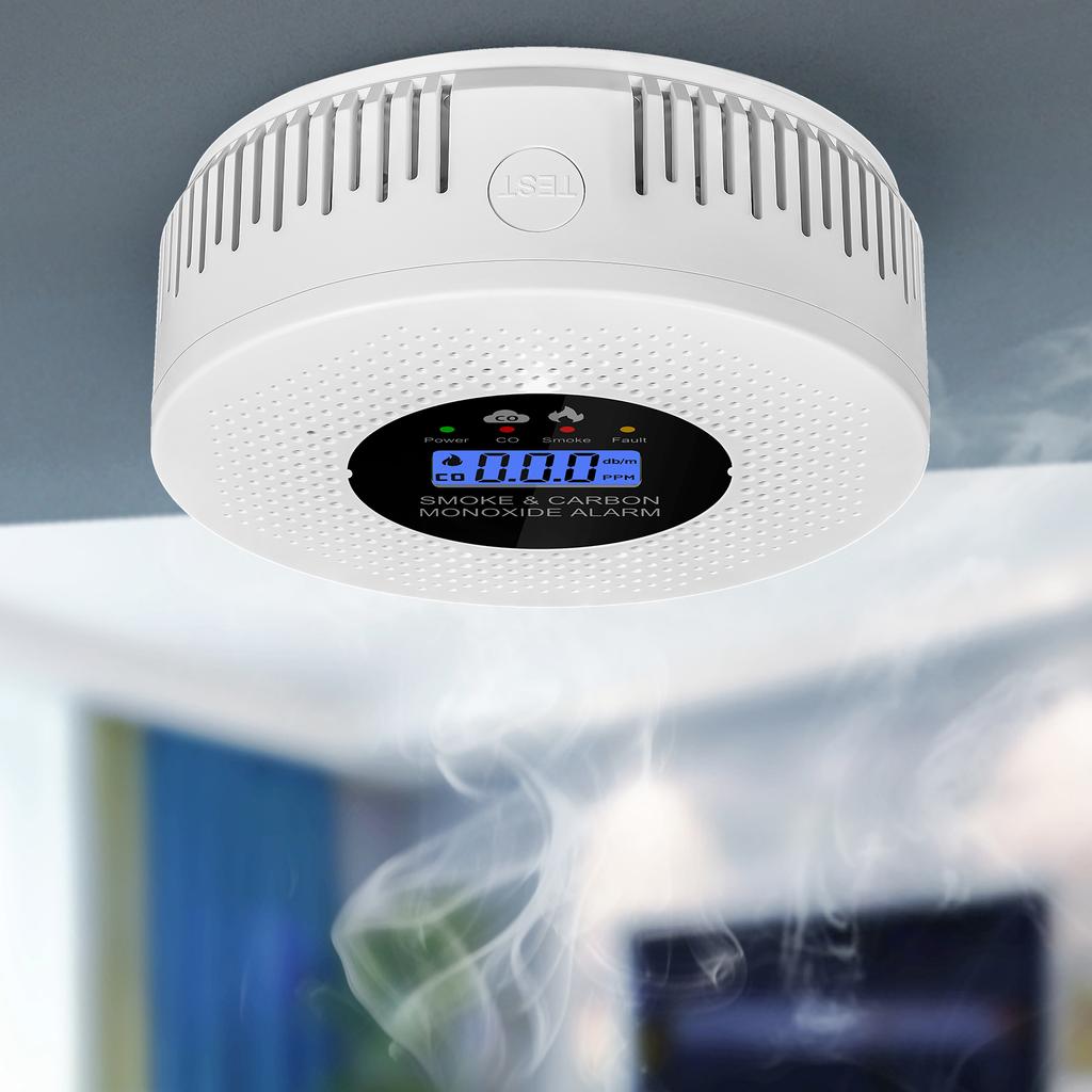 Smoke Detector Carbon Monoxide Alarm with LCD Display 2 In 1 Smoke CO Monitor AAA Batteries Powered for Home Kitchen Apartment