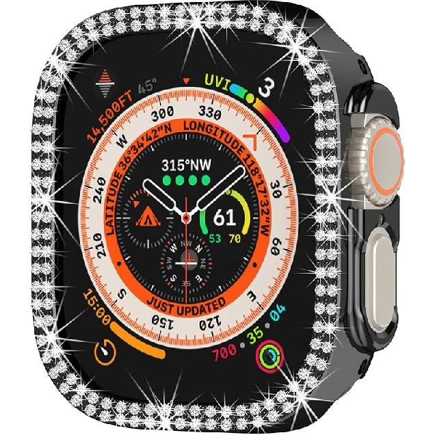 Compatible with Apple Watch Ultra 3/2/1 49mm Double Row Bling Diamond Case PC Bumper Protective Cases Women Men Crystal Shining Rhinestone Cases