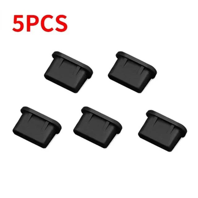 Type-C Dust Plug Silicone USB C Port Cover Cap Charger Port Protector Compatible with Most USB C Phones Laptops Black