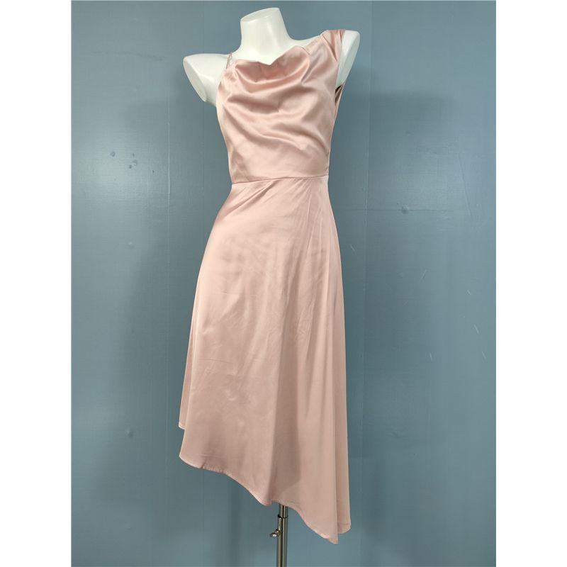 

Export Lu s Spring Fashion New Character Sexy Open Back Smooth Fabric Shoulder Asymmetrical Elegance Dress Leather pink S