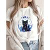 Women Casual Short Sleeve T Shirt White Black Cat With Moon Phases And Crystals Print For Daily Wear And Magic Theme Outfits