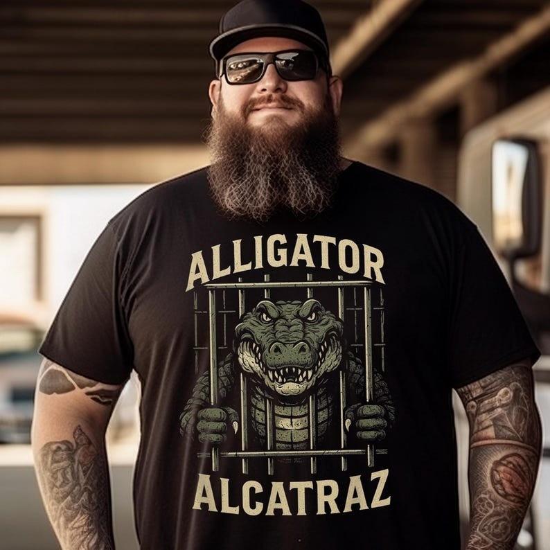 Alligator Alcatraz Tee, Unisex Heavy Cotton T-Shirt, Fun Graphic Tee Unisex T-Shirt XXXL