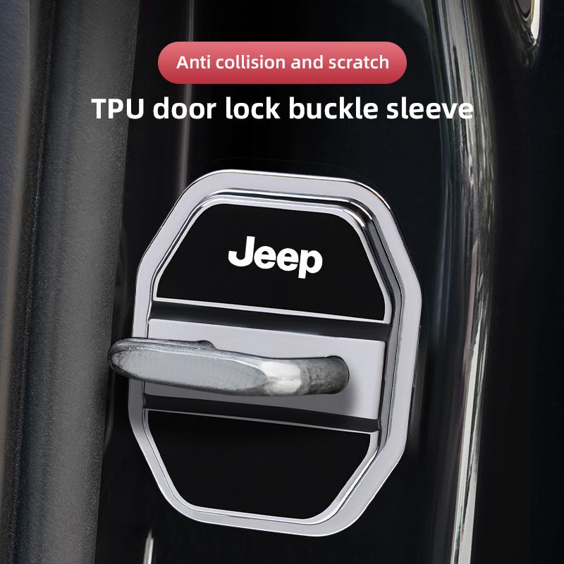 4Pc Silicone Car Door Lock Buckle Protector Cover For Jeep Grand Cherokee Wrangler JK Gladiator Compass Renegade Avenger Sticker