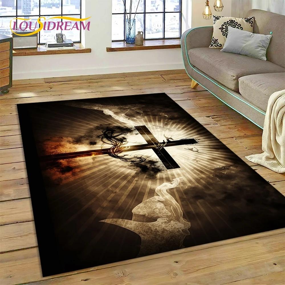 New 3D Pray Holy Bible Cross Jesus Carpet for Living Room Bedroom Home Decor,Floor Mat Non-slip Decoration for Sofa Doormat Gift
