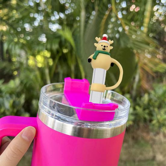 2/5/10Pcs Christmas Straw Cover Cute Ghost Design Silicone Straw Cap Dustproof Splash Proof 10mm Straw Tips Washable Anti-Slip Fit Lids Cup