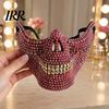 Diamond Skull Half Mask Halloween Face Mask, Rhinestone Punk Knight Masquerade Prop Resistant Bending Skeleton with Adjustable Straps, Lightweight