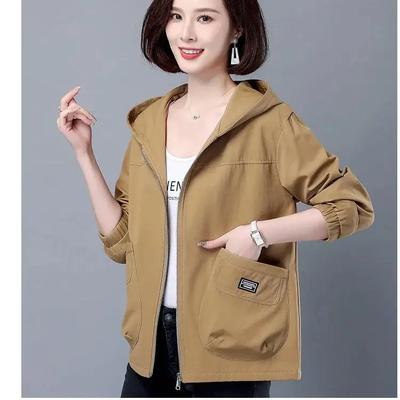 Women Autumn Hooded Windbreaker Women Korean Casual Mid-Length Zipper Coat Female Casual Outerwear Loose Jacket