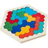 Wooden Hexagon Puzzle Tangram Brain Teaser Toy Geometry Logic IQ Game for Kid