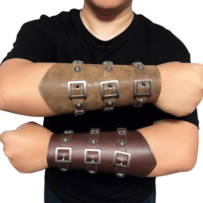 Medieval Armor Men Cosplay Arm Warmers Lace-up Vintage Pirate Knight Gauntlet Wristband Bracer Adjustable Accessories