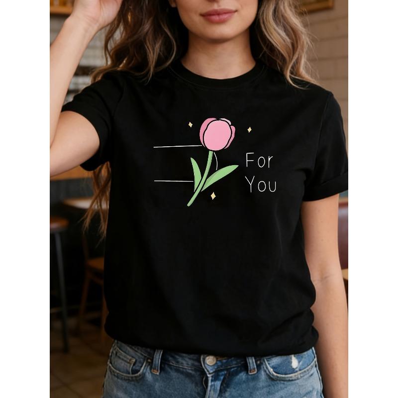 Plus Size - Plus Size  Women S T-Shirt with Graphic Print, Featuring Short Sleeves And a Crew Neck, Perfect for Casual Wear in Summer And Spring S чёрный