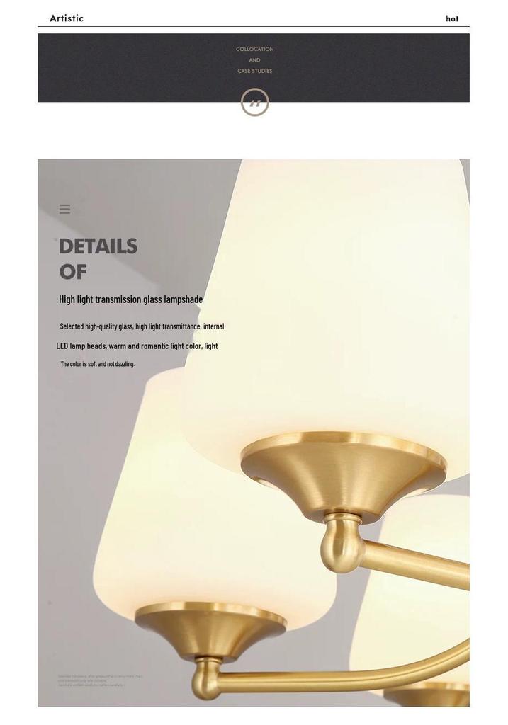 All-Copper American Style Chandelier: Country Retro Lighting for Living Room, Bedroom, Villa, or Dining Area