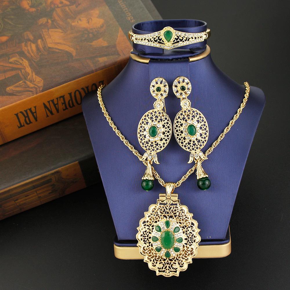 

Элегантные комплекты ювелирных изделий для невесты, круглые серьги-капли с кристаллами, очаровательное ожерелье, браслет с короной, аксессуары зелёный