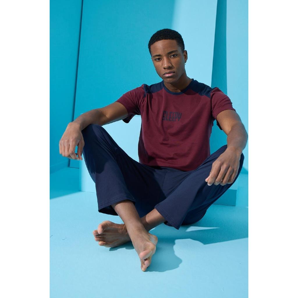 Khakifarbenes Sleepy-Pyjama-Set mit kurzen Ärmeln und sechs langen Ärmeln für Herren