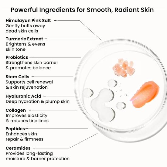WildOak Himalayan Salt Scrub | 300gm | with Probiotics, Collagen, Peptides, Ceramides & Stem Cells | Tan Removal| Salt Body Scrub