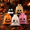 Decorative Gift Packaging 5Pcs Halloween Candy Bags with Drawstring, Funny Ghost Pumpkin Print Pouches Themed Event Goodie for Party Favors And Trick