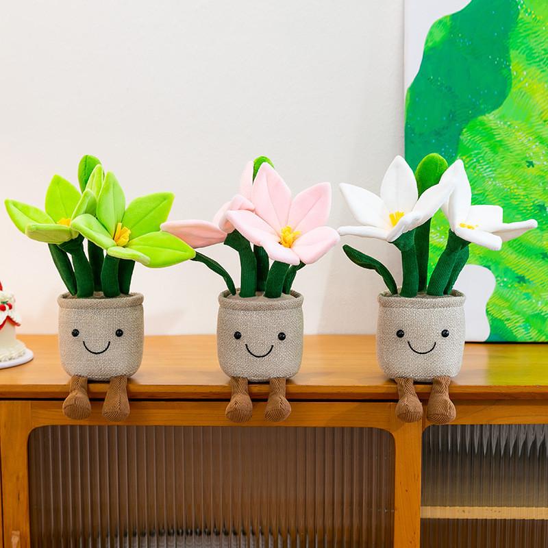 Kreslená liliová květina v květináči plyšový přívěsek s výplní z broskvové bavlny pro děti a jako dárek