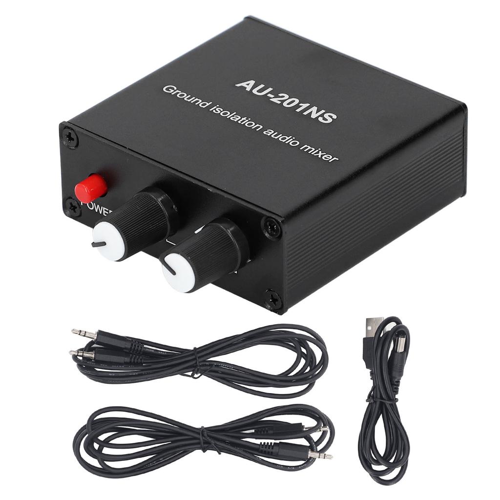 Mini Sound Mixer 2 in 1 Out 3,5mm Port Kompakter Sound Mixer mit Masseisolierung für Computer Telefon 5V