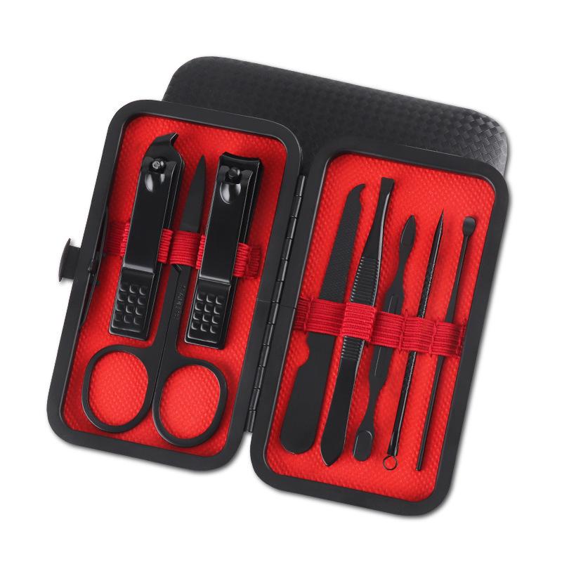 All Black 8-Piece Manicure Set: Nail Clippers, Cuticle Nipper, File