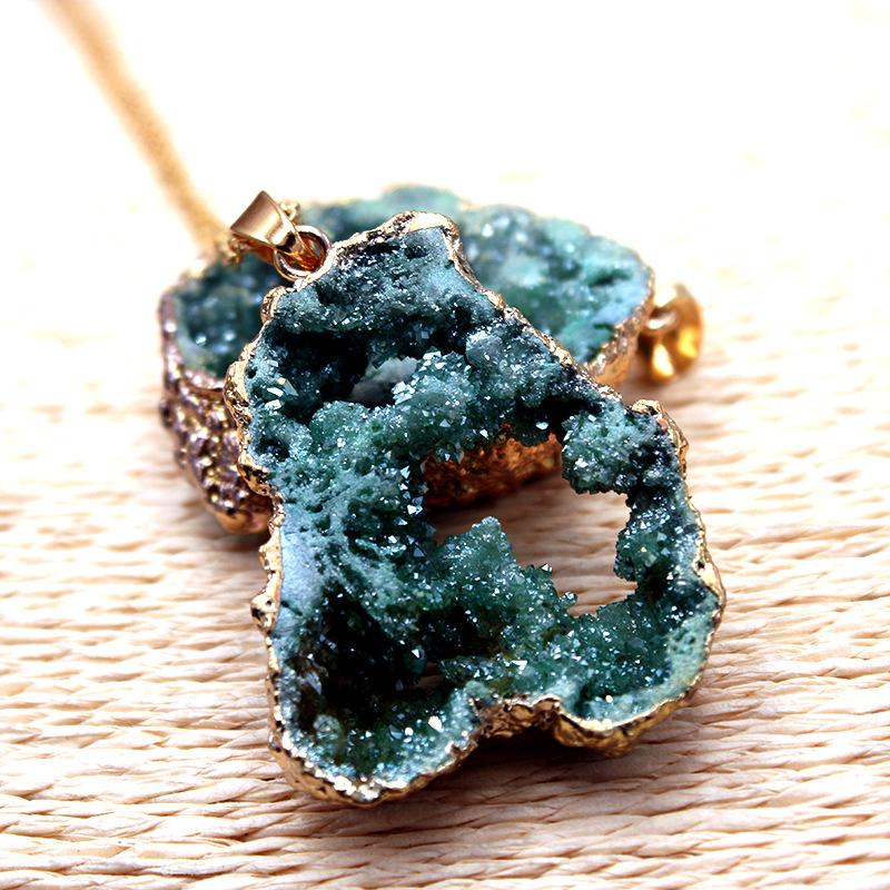 Irregular Agate Natural Stone Druzy Pendant Necklace for Women DIY Crystal Quartz Pendant Necklace Gmstone Jewelry