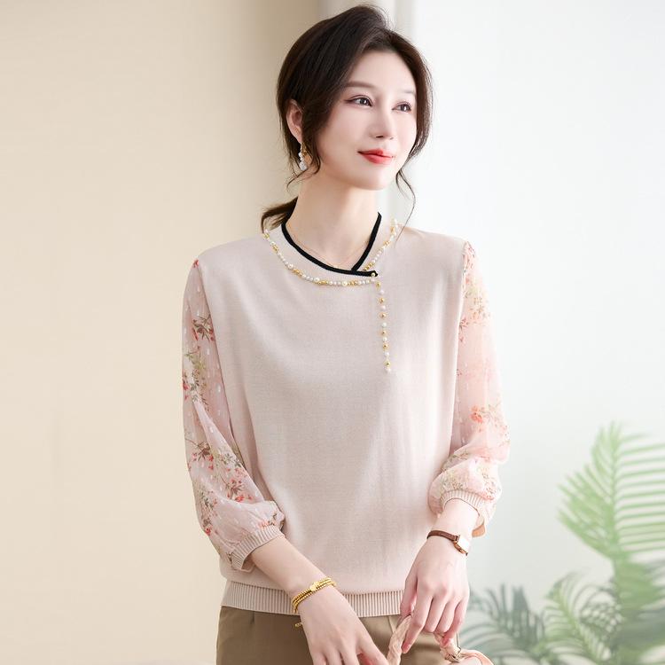 

New Knitted Shirt for Women In Summer Thin Middle-aged and Elderly Mothers Tops for Women Fashionable Summer Clothes for Women In Early Summer 5XL
