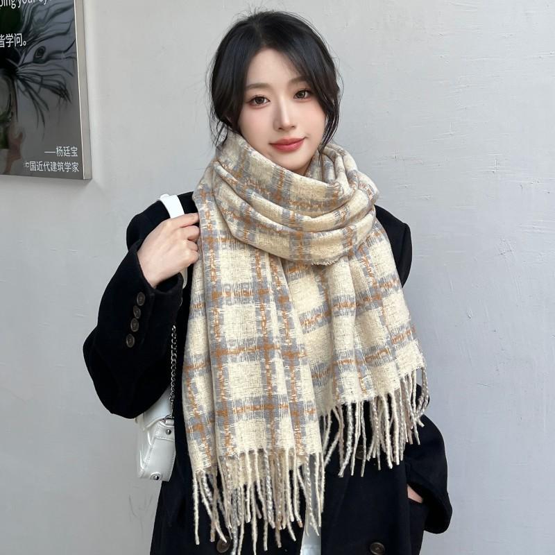 Plaid scarf women's winter high-end sense autumn and winter Korean version of the new imitation cashmere shawl thickened warm knitted scarf men