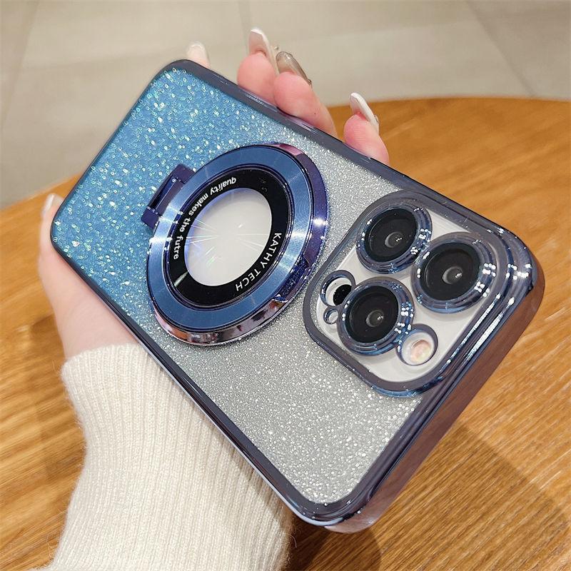 Luxury Gradient Glitter Paper Magnetic Stand Case for iPhone 15 14 13 12 11 Pro Max XS XR 7 8Plus SE 2020 All-inclusive Fall Protection Cases