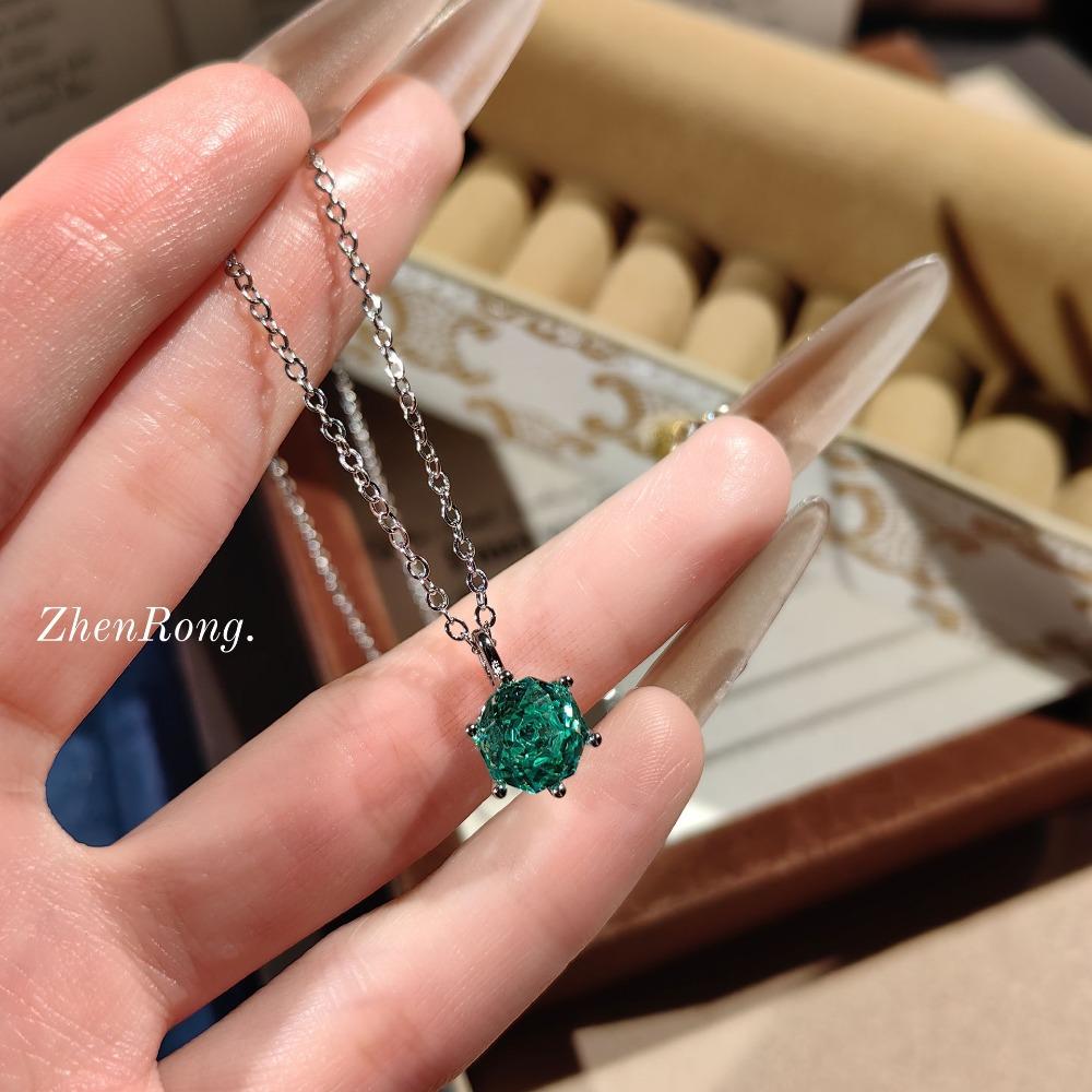 

Elegant Octagonal Rose Cut Six Prong Pendant Necklace with High Carbon Diamond Paraiba Crystal for Women