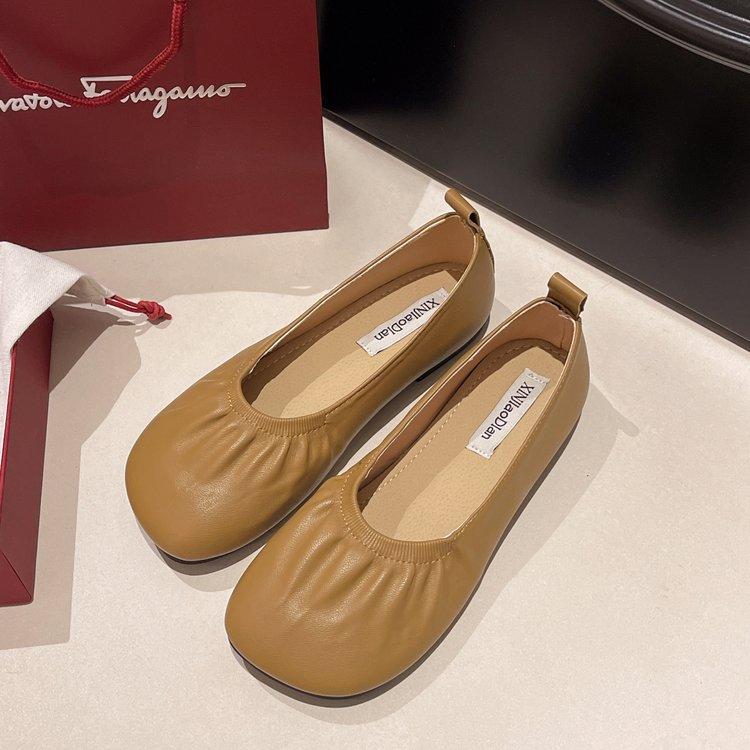 French Temperament Round Head Single Shoes Soft Leather Soft Sole Ladyshoes Mary Jane Small Leather Shoes Pregnant Women Doudou West Evening Breeze