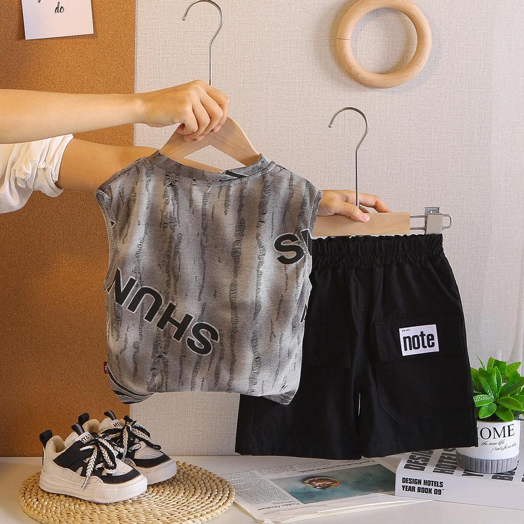 Korean Style Boys' Summer Tie-Dye Vest Set 2026