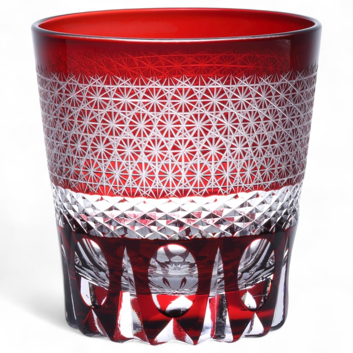 

Mizukage Kiriko Glass Sashiko with Bottom Current Model J-kitchens Cup, 85xH90mm, 260cc, Design, Red, Carving, Bisho,