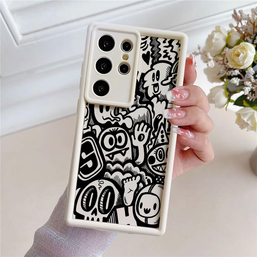 Super Cool Black Graffiti Soft Shell Phone Case for Samsung Galaxy S24 Plus S22 S20 S21 S23 FE S25+ S25 Ultra S24+ S22+ S23+
