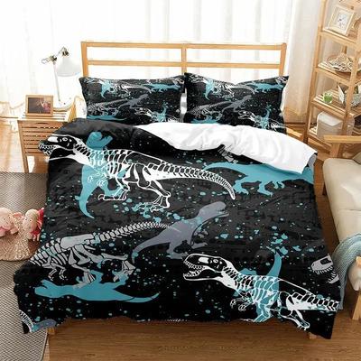 Druck Dinosaurier Knochen Skelett Kind Bettbezug Bettwäsche Set Mikrofaser Stoff Schlafzimmer Steppdecke Set mit Kissenbezügen Doppel Einzel
