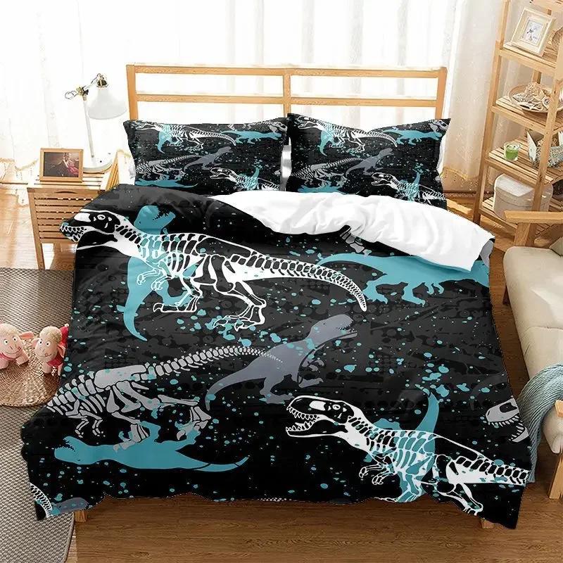 Print Dinosaur Bone Skeleton Child Duvet Cover Bedding Set Microfiber Fabric Bedroom Quilt Set With Pillowcases Double Single