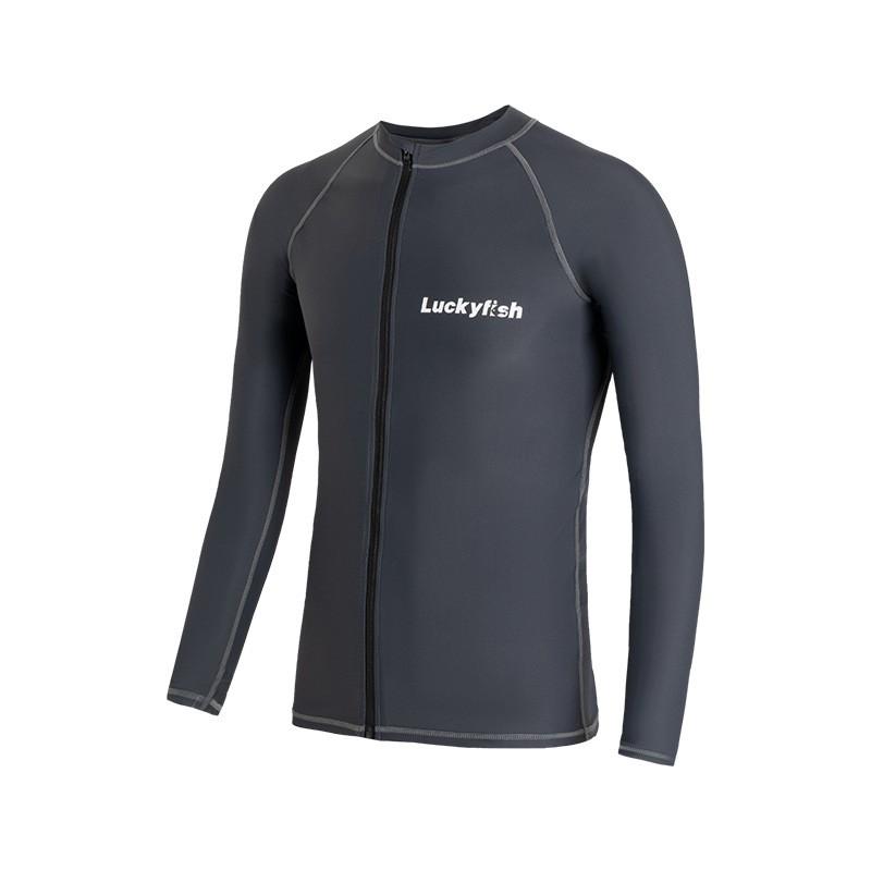 Mens Long Sleeve Rash Guard With Zipper UV Protection Swimwear Surfing Diving Swimming Water Sports