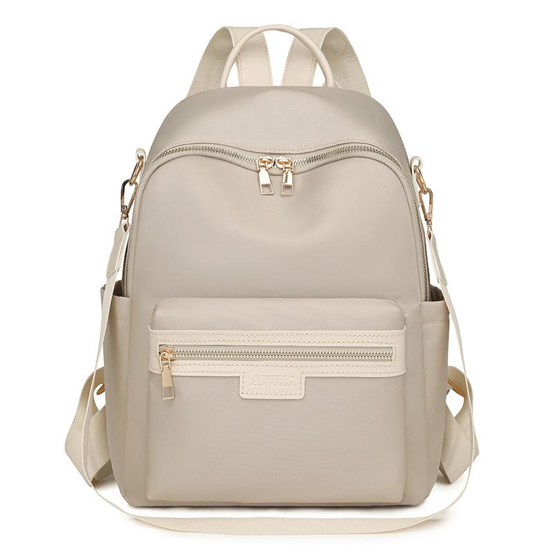 Summer New Minimalist Beige Nylon Backpack for Women, Versatile Student Backpack, Multifunctional Shoulder Bag