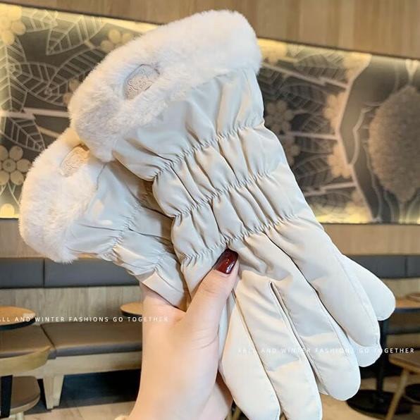 Winter Gloves, Thickened And Fleece-Lined, Cold-Resistant for Cycling, Touchscreen Compatible, Ladies' Outdoor Riding Electric Bike Warm Cotton Gloves