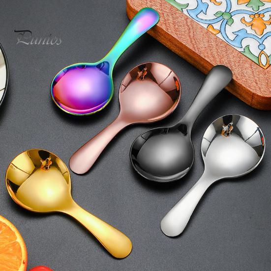 2Pcs/Set Stainless Steel Baby Spoon Fork Set Short Handle Mirror Polished Mini Ice Cream Dessert Tea Soup Spoon Fork Set Kitchen Cutlery Utensils