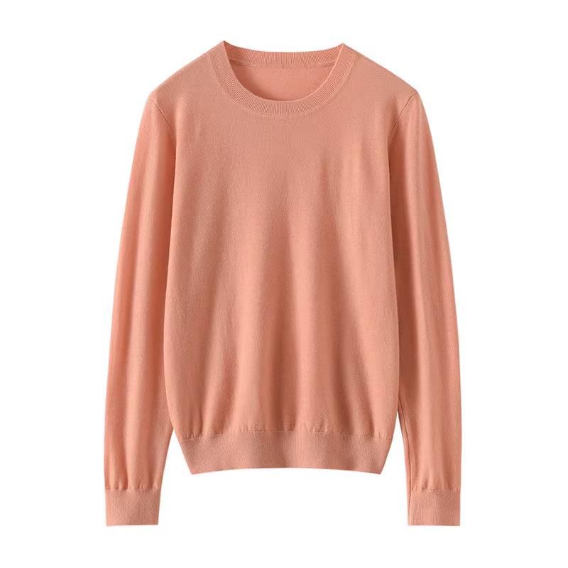 Women's Soft Skin-Friendly Pure Wool Round Neck Pullover Sweater – Gentle Style, Long Sleeve