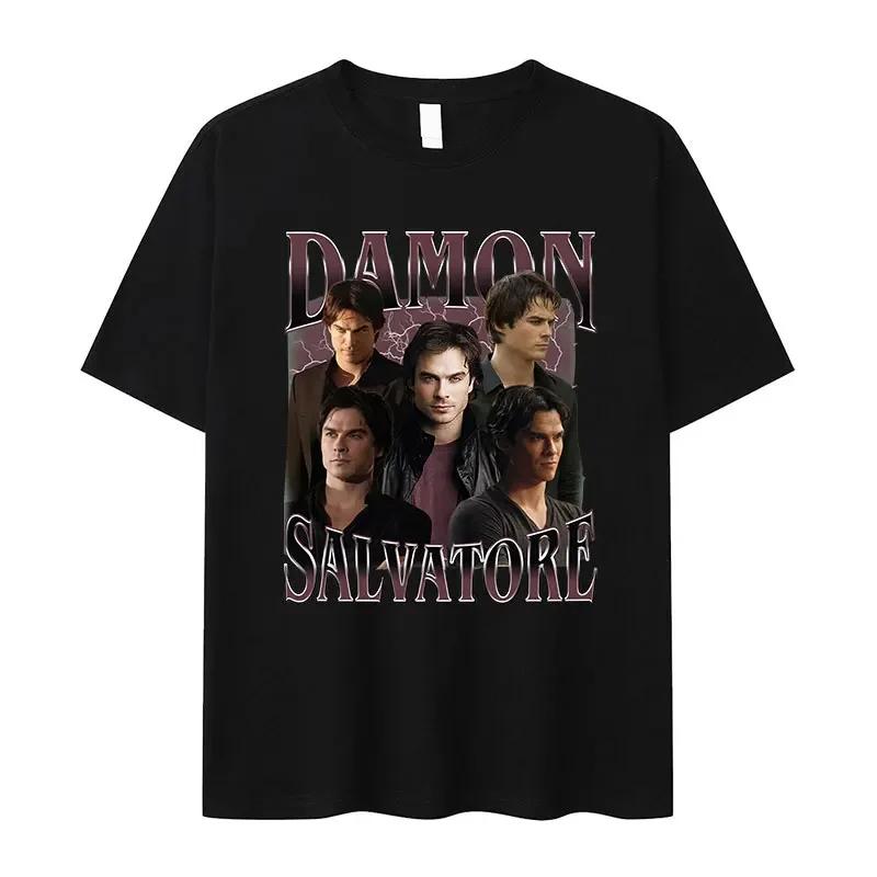 Damon Salvatore Ian Somerhalder TV-Drama Muster T-Shirt für Damen Retro Gothic Mode Übergroßes T-Shirt für Damen Streetwear