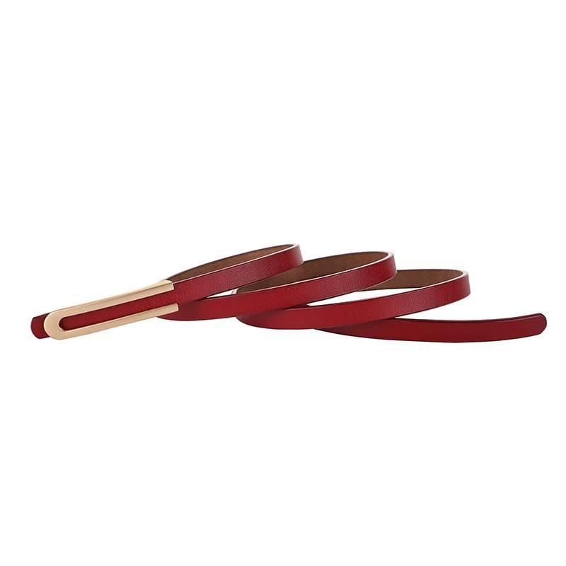 Genuine Leather Thin Waist Belt For Women With Alloy Buckle And Bright Finish For Casual Dresses