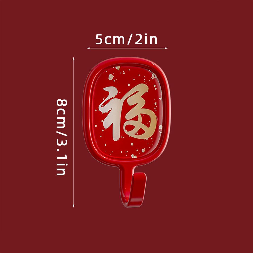 4Pcs Red Blessing Characters Hooks Wall Mounted Chinese Style Door Wall Holder Hangers New Year Spring Festival Decoration Rack