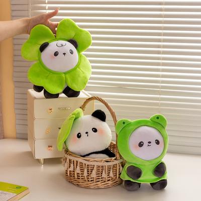 23CM Panda mit Frosch Lotusblatt Klee Plüsch Kissen Puppe Spielzeug Niedliches Stofftier Weich zum Umarmen Kind Geburtstags-Weihnachtsgeschenk