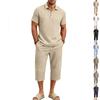 Men's Summer Linen Polo Shirt and 7-Inch Pleated Shorts 2-Piece Set Casual Loose Fit Beach Outfit