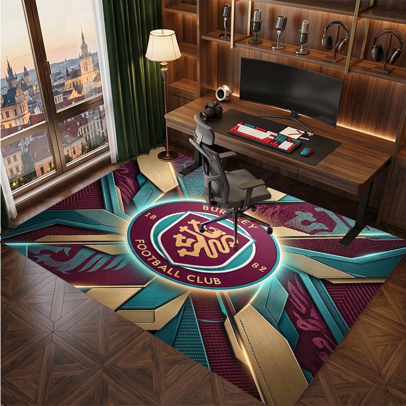 Burnley Football Print Crystal Velvet Rug, Comfortable Water Absorbent Non Slip Indoor Floor Carpet