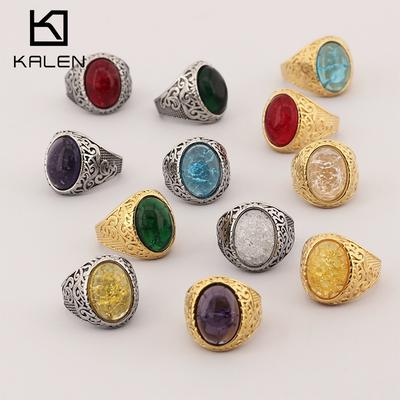 Vintage Wikinger Runenring, Hofstil Persönlichkeit Bruchstein Edelstein Titanstahl Herrenring