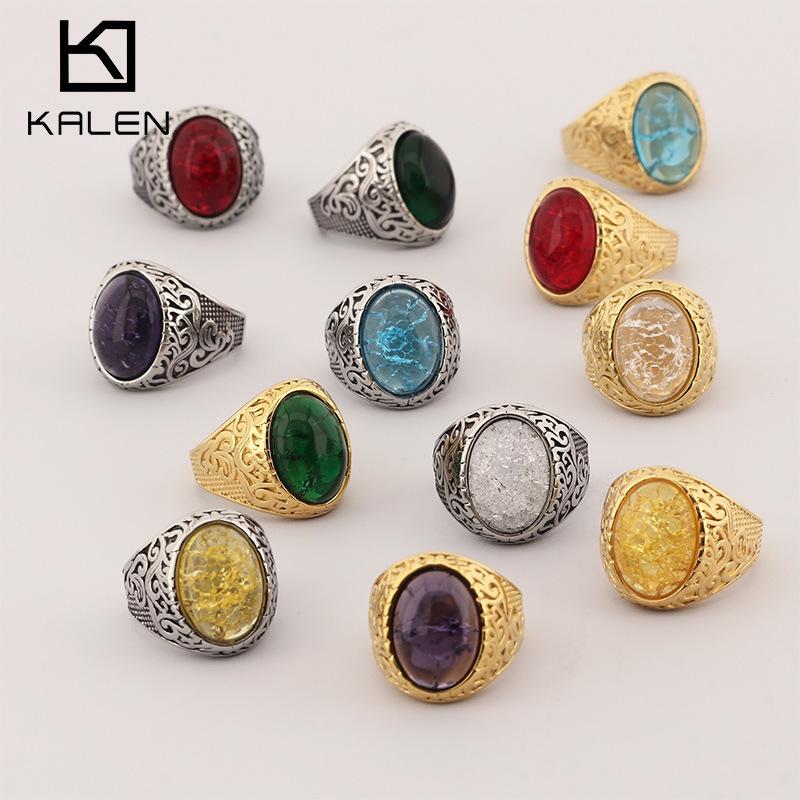 Vintage Viking Rune Ring, Court Style Personality Rupture Stone Gemstone Titanium Steel Men'S Ring