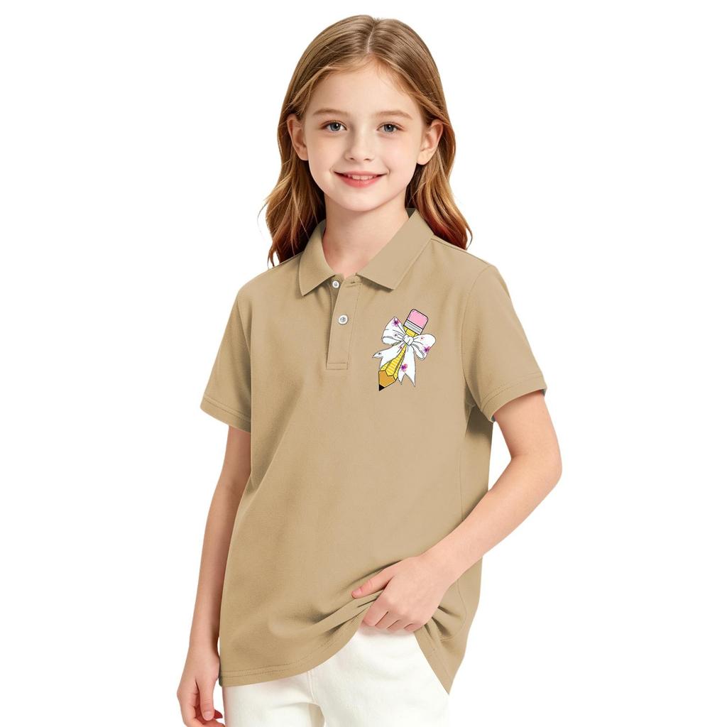 Girls Casual Short Sleeve Print School Uniform T-Shirt for Back To School and Everyday Wear