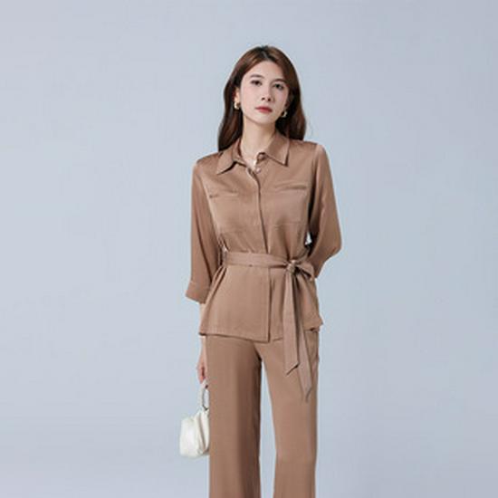 Spring 2025 Women's Silk Long Sleeve Round Neck Shirt