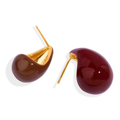 Explosive Weights, Glazed Melon Seeds, Comma Earrings, Half-Sided Hollow Water Drop-Shaped Stud Earrings, Copper-Plated 18K Gold Earrings